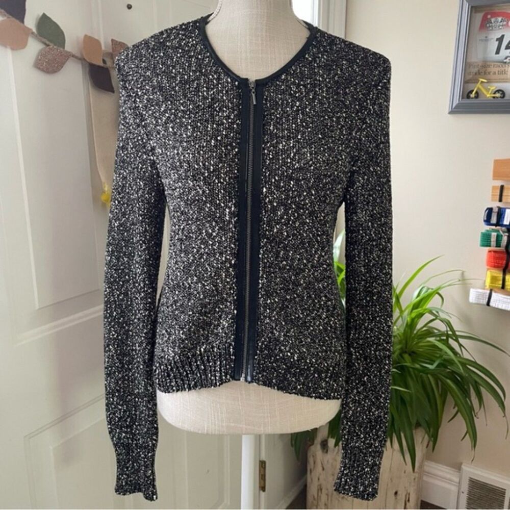 ✨Rebecca Taylor Women's Top Sweater Jacket&Coat Lace Faux Leather Black (Size M)